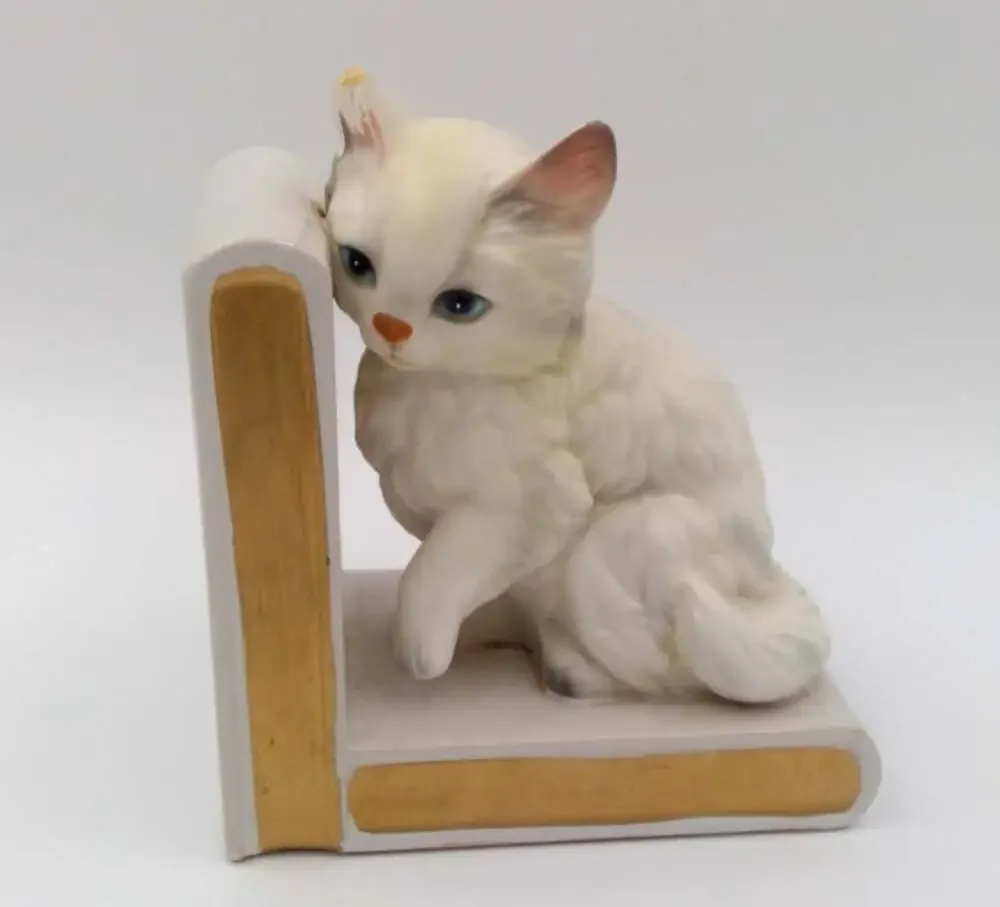 Vintage 1950s Lefton Japan White Persian Cat Porcelain Bookend Single H518 READ!